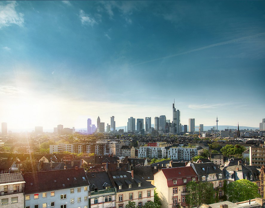 Blick auf die Frankfurter Skyline von unserer Dachterrasse