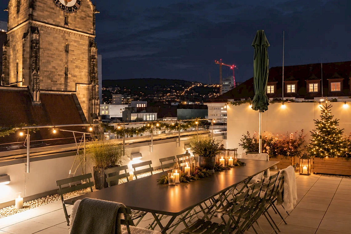 Christmas party venue in Stuttgart with a roof terrace and views of the old town