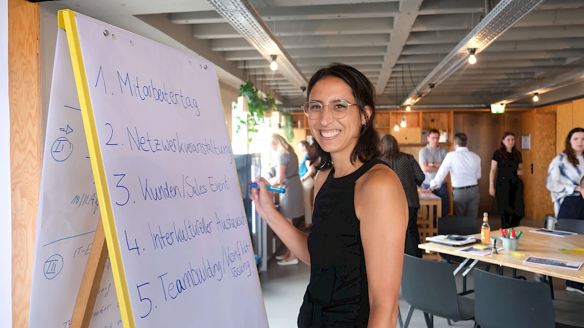 Modern equipment such as flipcharts and metaplan walls at the event location in Frankfurt