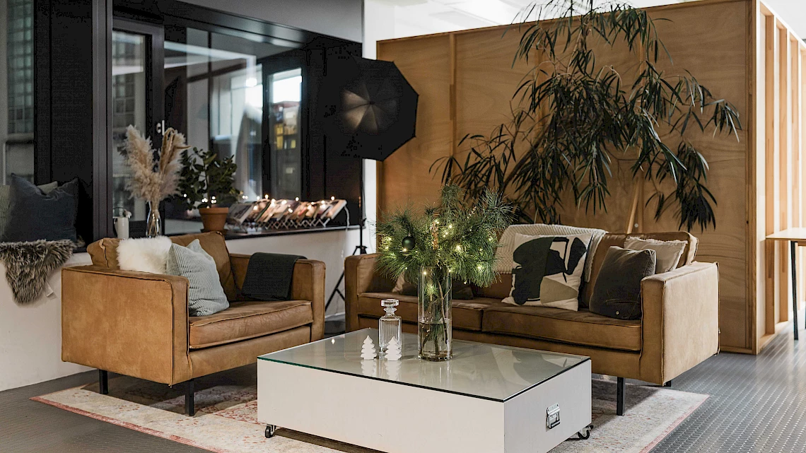 Wintery decorated Christmas party location in Stuttgart