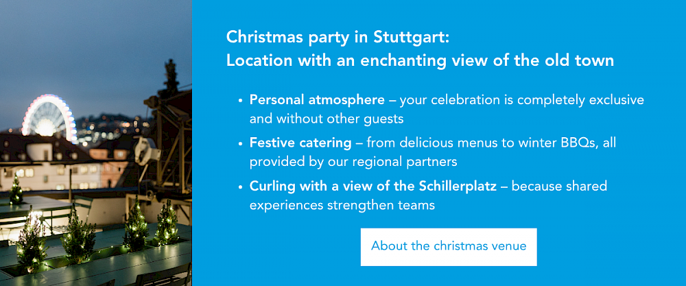 Christmas party location in Stuttgart with a view of the illuminated Schillerplatz square
