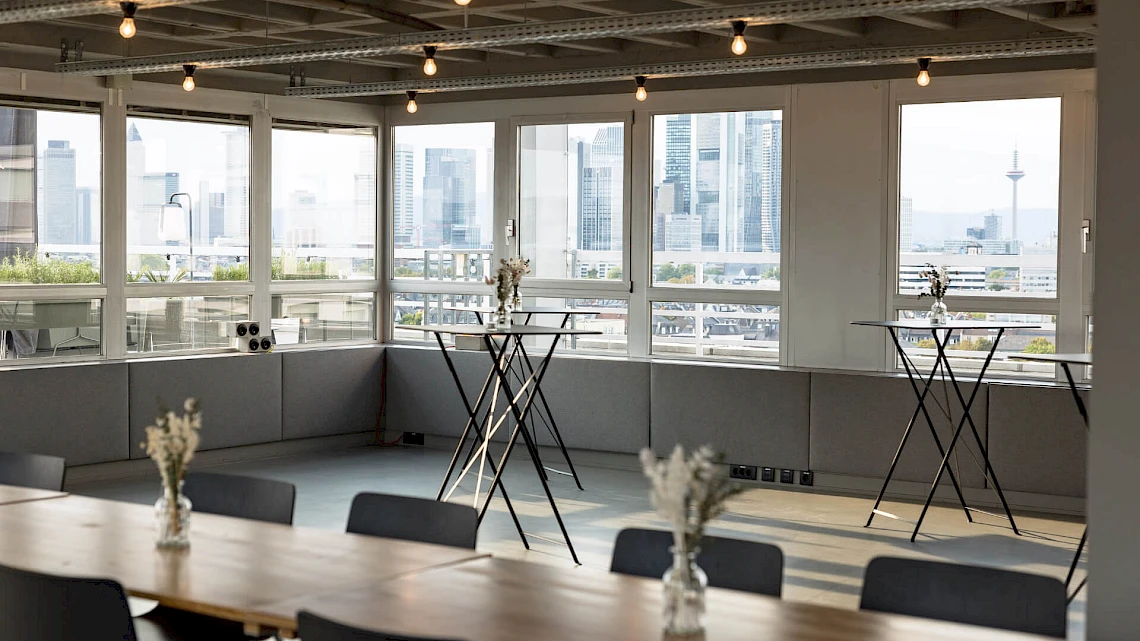 Lounge event at a modern event venue overlooking the Frankfurt skyline